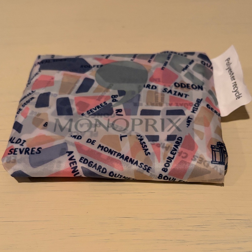 NWT Monoprix Foldable Shopper Tote with Paris Street Names and Monuments - Picture 3 of 4